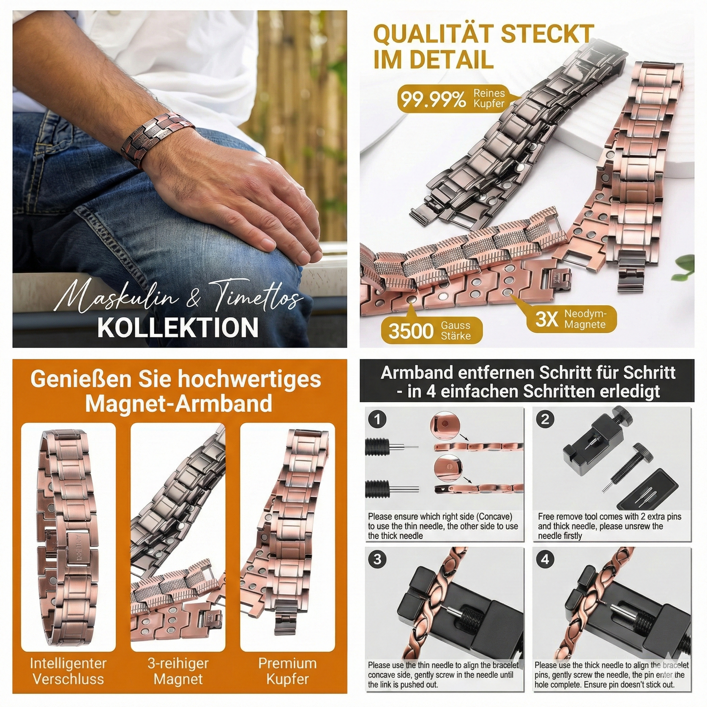 Reines Kupfer-Magnetarmband – Schmerzen lindern und Durchblutung fördern