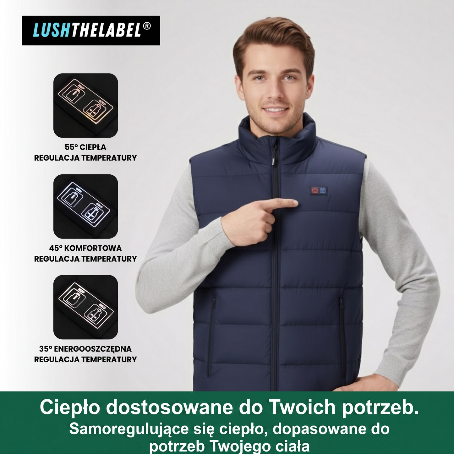 Podgrzewana kamizelka z 9 strefami grzewczymi