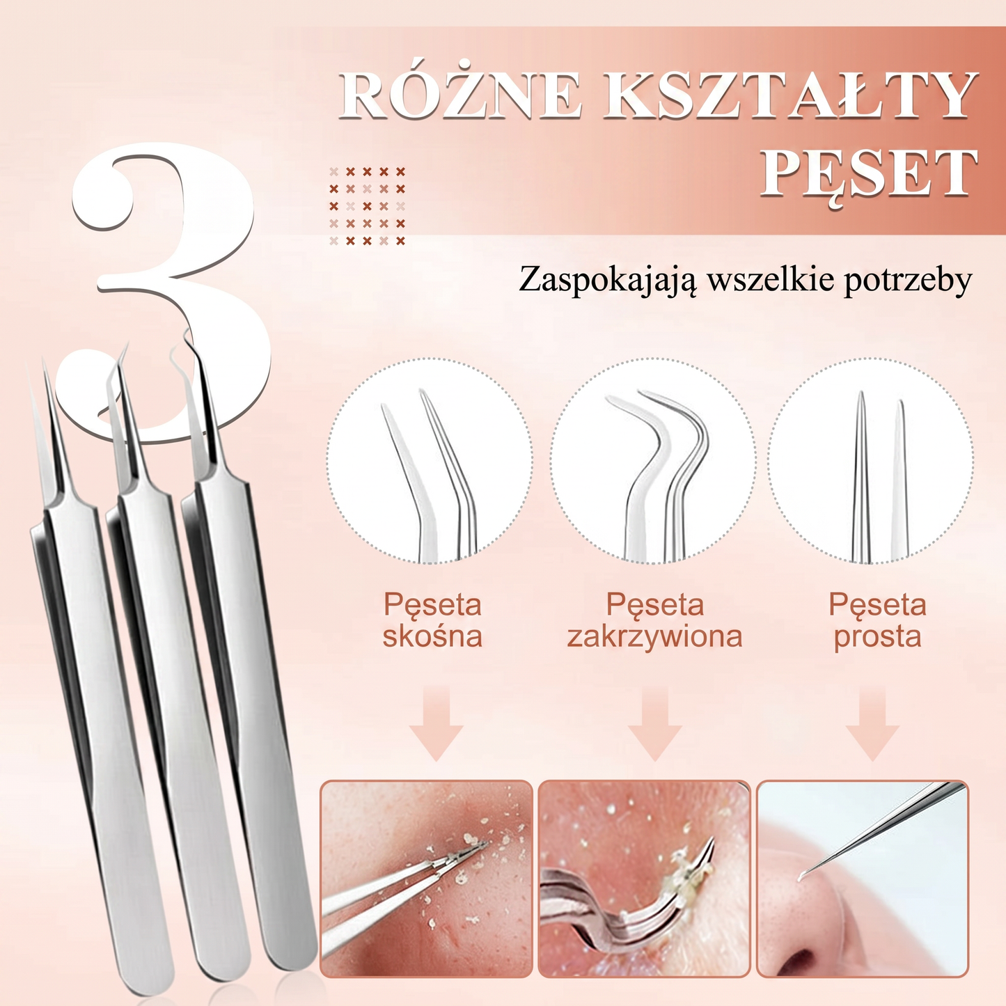 Zestaw narzędzi ze stali nierdzewnej do usuwania zaskórników