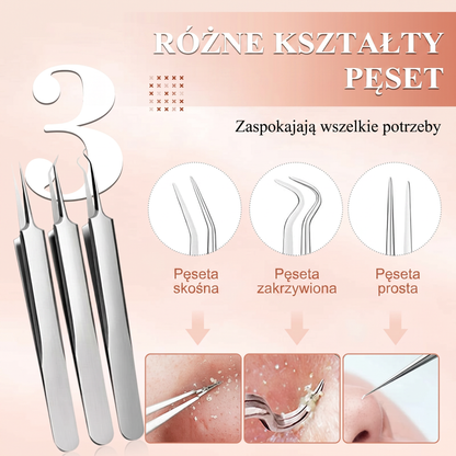 Zestaw narzędzi ze stali nierdzewnej do usuwania zaskórników