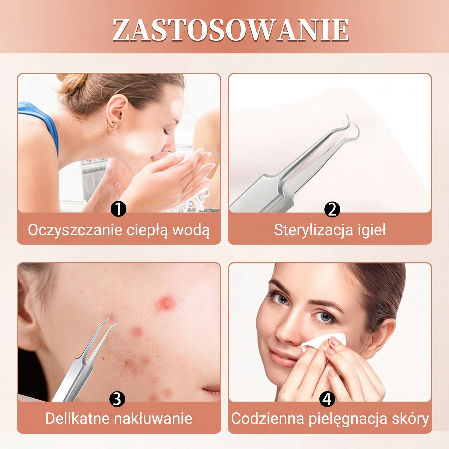 Zestaw narzędzi ze stali nierdzewnej do usuwania zaskórników