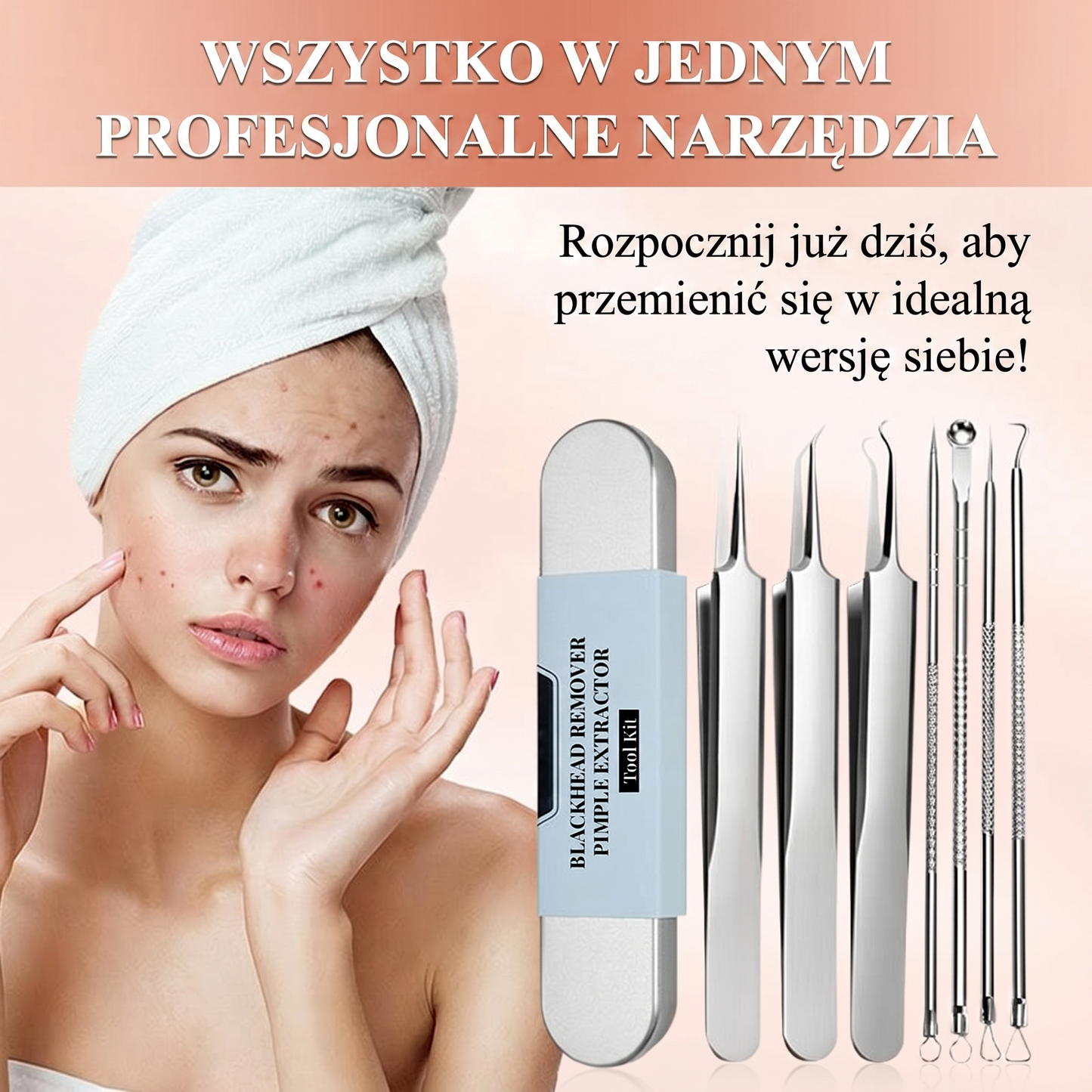 Zestaw narzędzi ze stali nierdzewnej do usuwania zaskórników