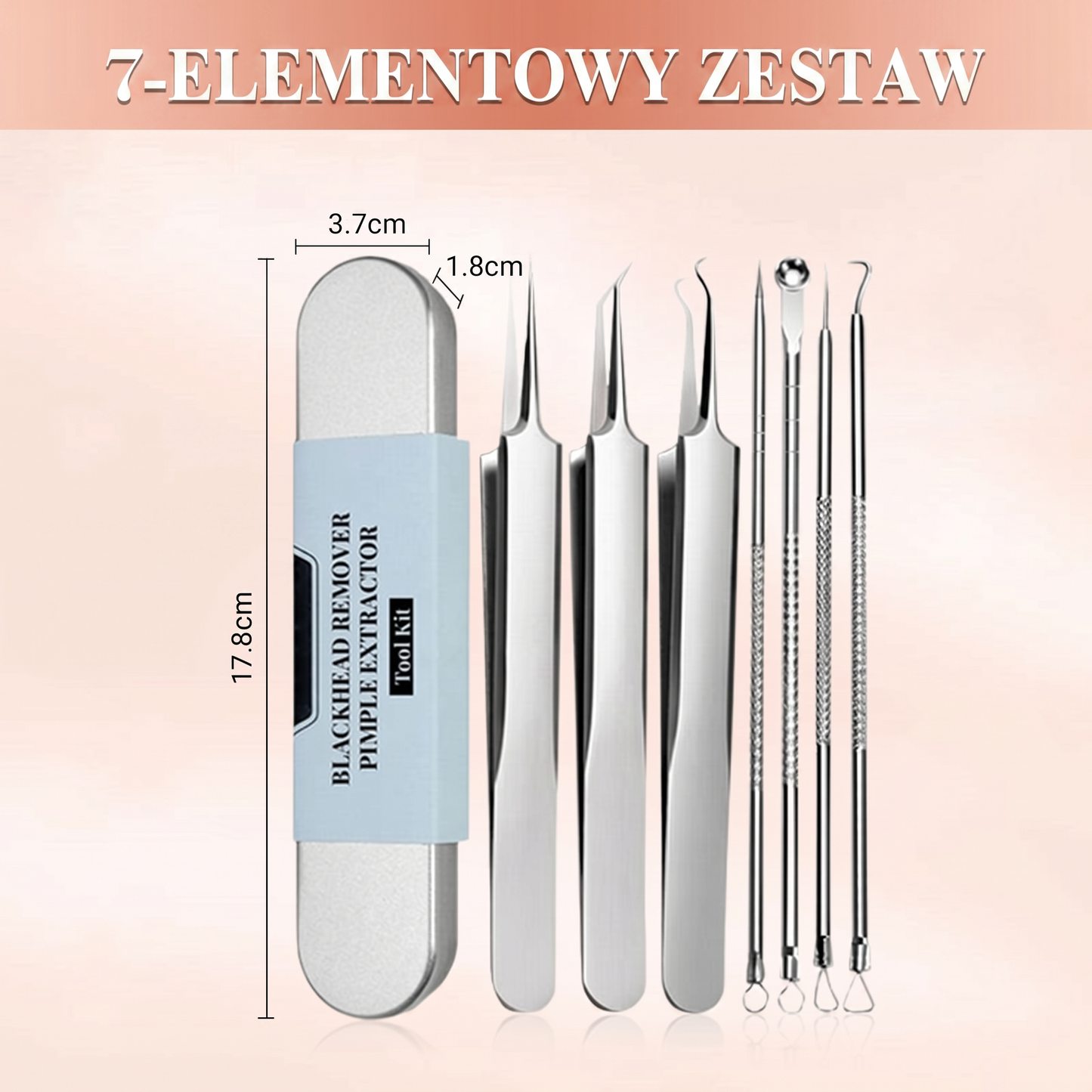 Zestaw narzędzi ze stali nierdzewnej do usuwania zaskórników